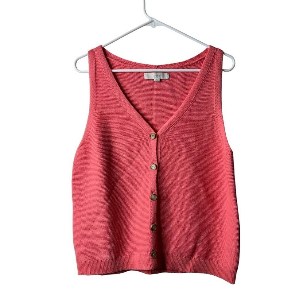 Loft Pink Chunky Knit Button Front Sweater Tank Top